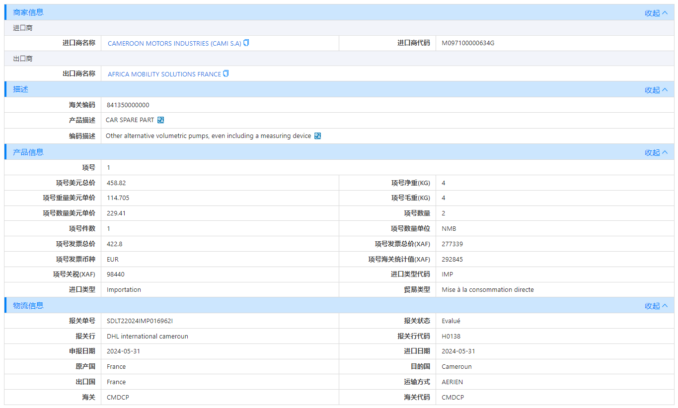 喀麦隆海关数据,海关数据,SG亚洲胜游海关数据