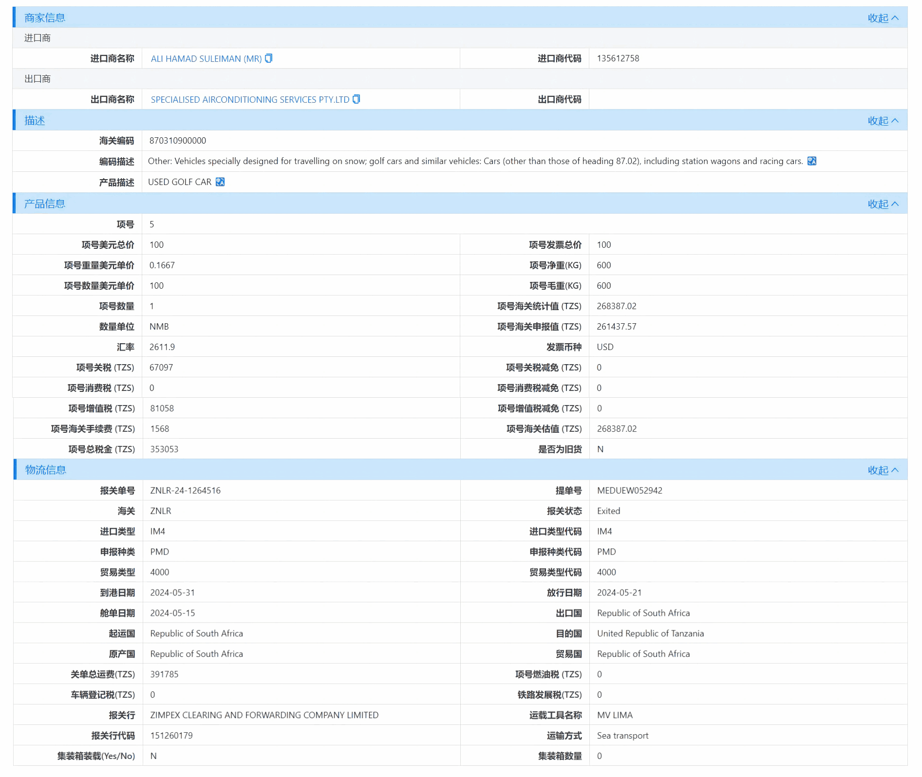 坦桑尼亚海关数据,海关数据,SG亚洲胜游海关数据